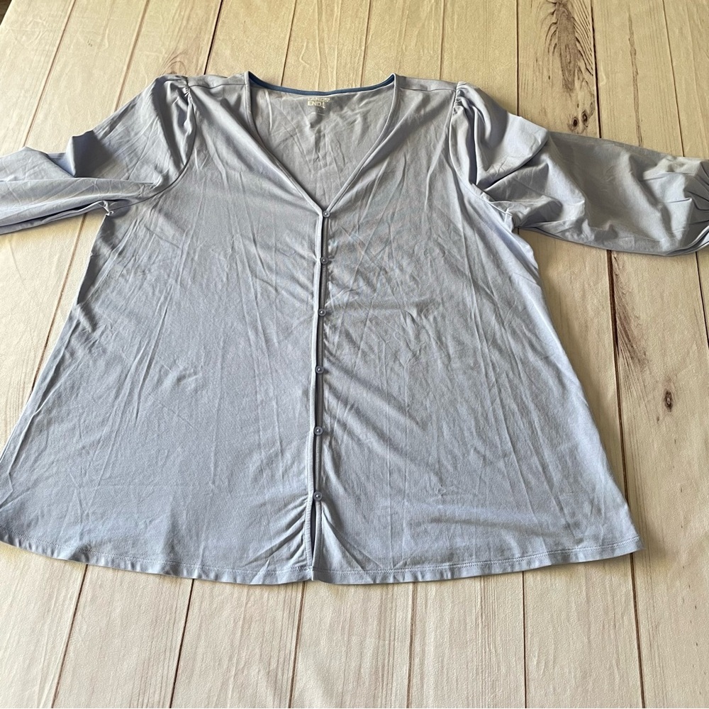 Lands’ End Button Front Top Blouse Women’s L Lightweight Long Sleeve Smocked EUC - Picture 8 of 13
